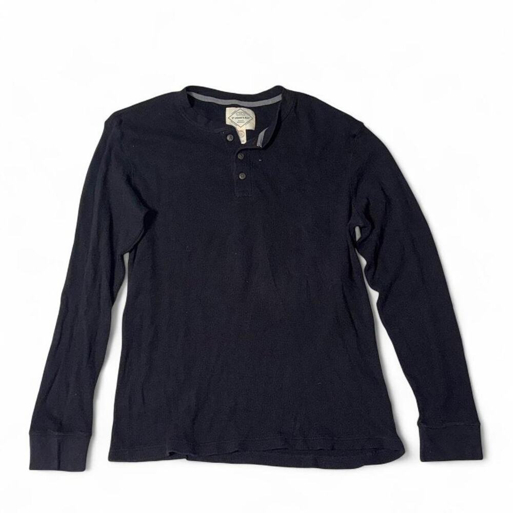Men’s Black St John’s Bay Waffle Knit Henley Thermal Shirt Size L